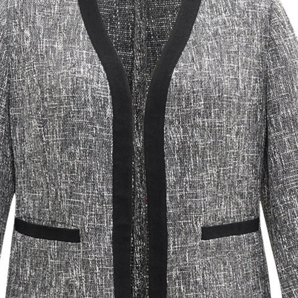 NWT -  Tweed Contrast Trim Pocket-Gray and Black Open Front Blazer- Size 18/20